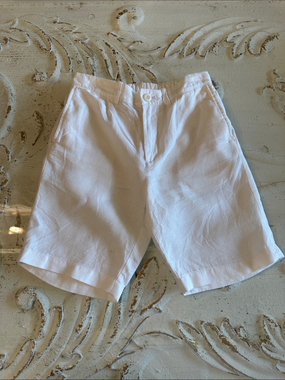 Crewcuts White Flat Front Linen Boys' Shorts- 12